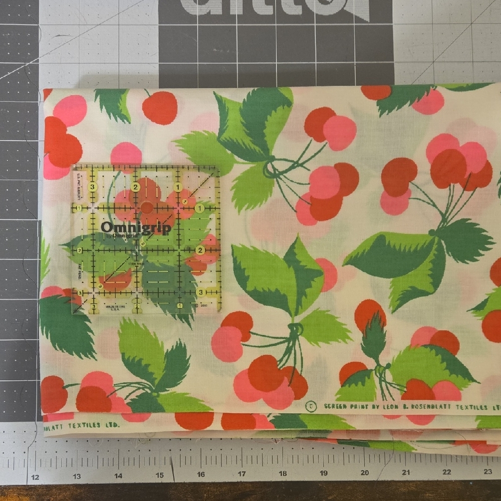 Cherry Print Cotton Fabric - Pink & Red Cherries with Green Leaves